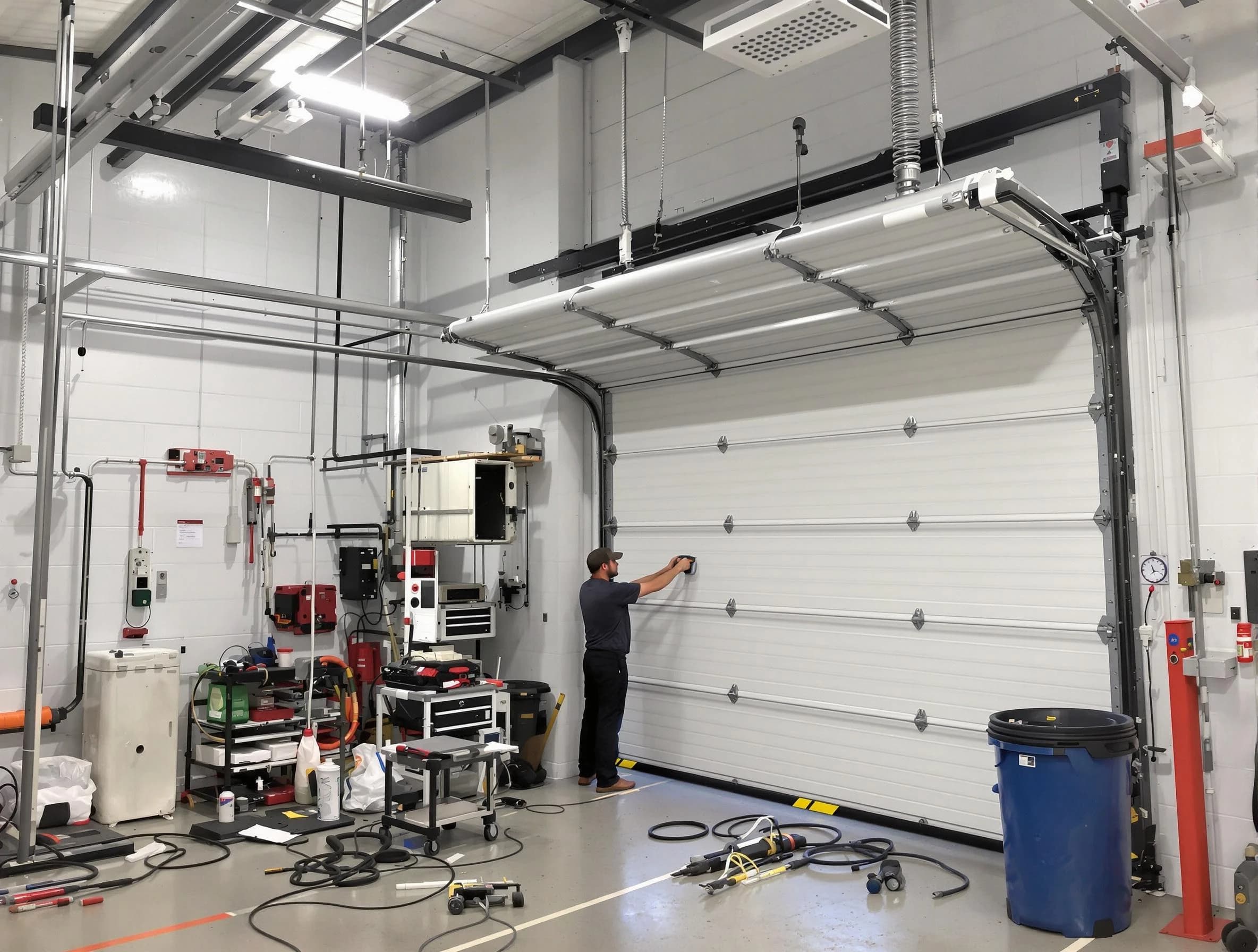 South Strabane Garage Door Repair certified technician performing commercial door repair at a South Strabane business facility