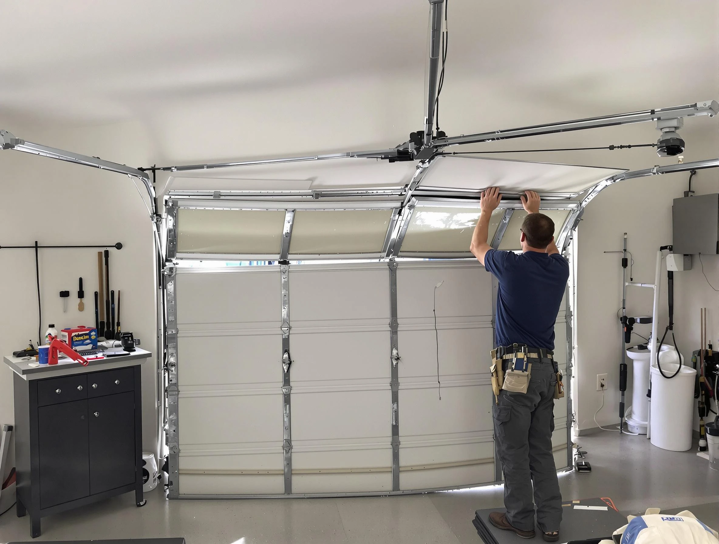 South Strabane Garage Door Repair specialist performing precise section replacement on South Strabane garage door